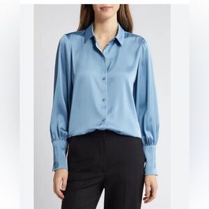 NEW! Halogen Elegant Blue Blossom Blouse Large